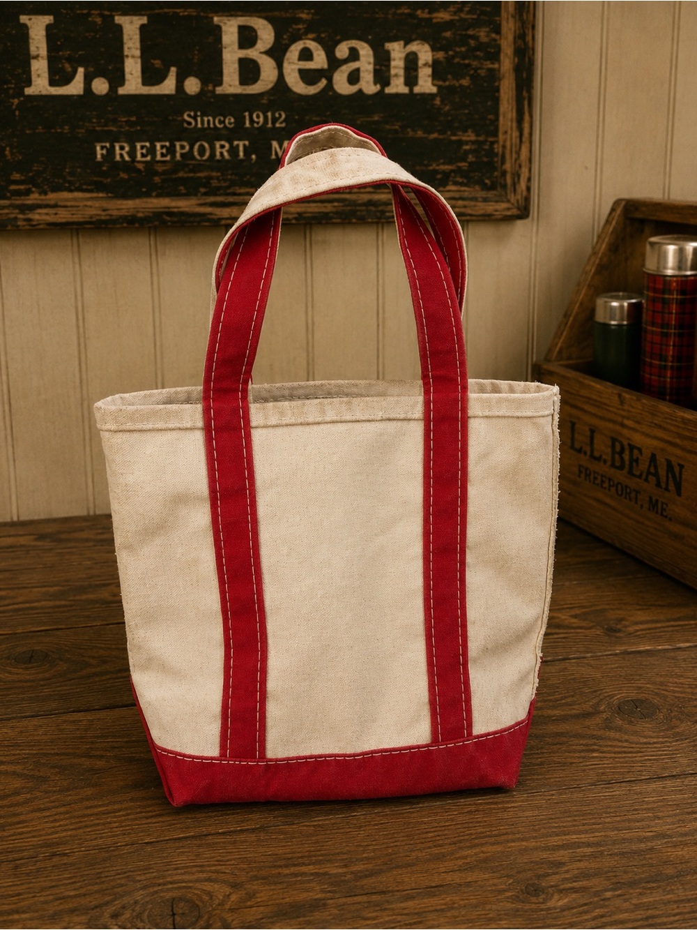 Vintage L.L.Bean Mini Boat & Tote | Distressed Canvas Bag / red